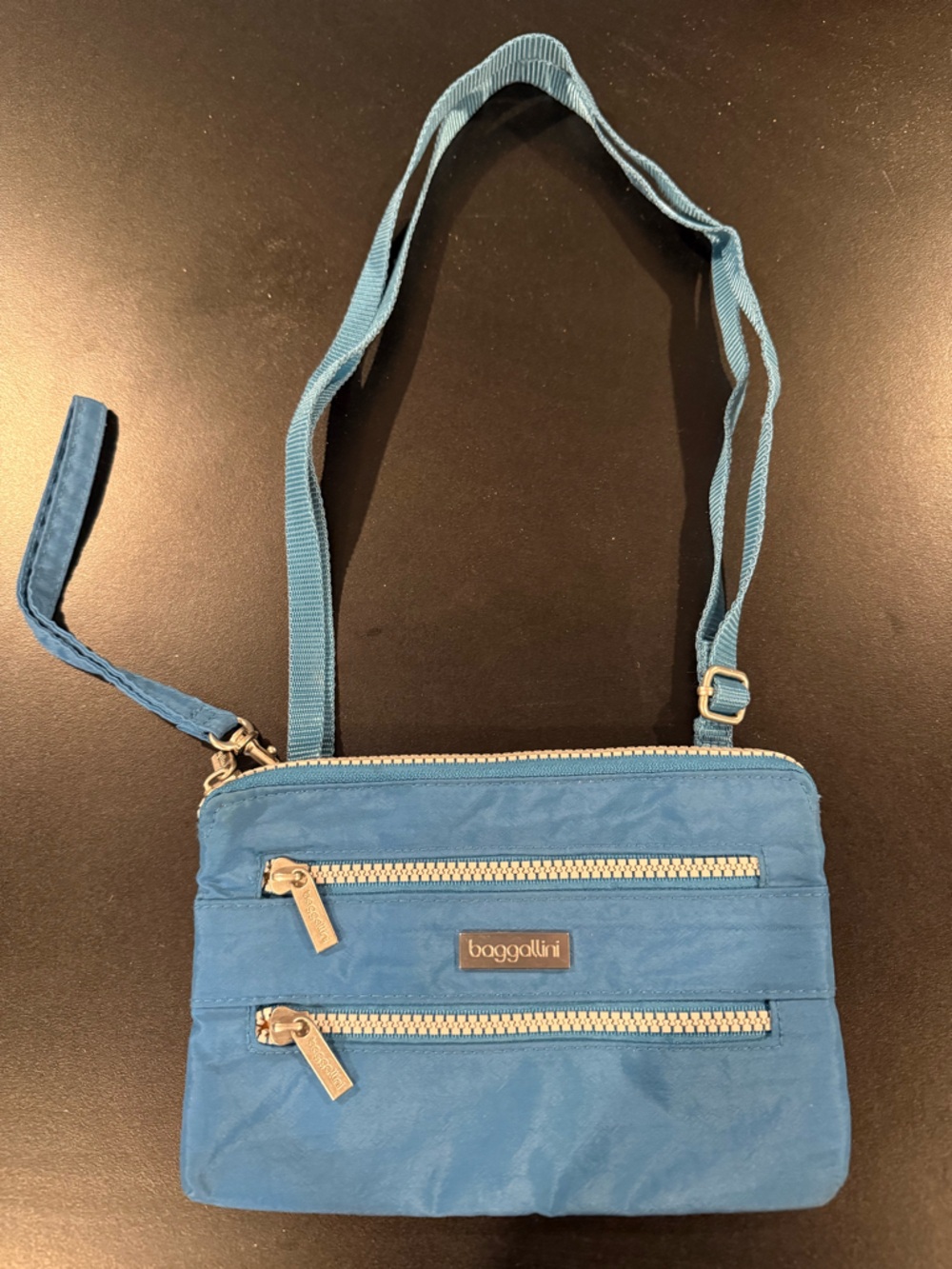 Baggallini Teal-Blue Nylon Crossbody with Double Zip Pockets - New